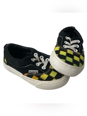 Hurley SHAKA-T Black and Yellow Checkerboard Low-Top Sneakers